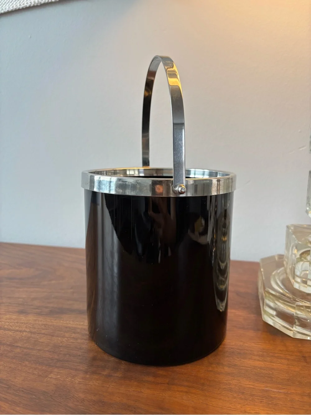 Authentic MCM Black Glass Chrome Ice Bucket Wine Bucket